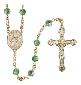 14 Karat Gold 6mm Austrian Crystal Saint Isaiah Rosary in Peridot