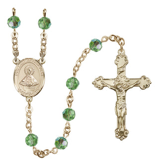 14 Karat Gold 6mm Austrian Crystal Our Lady of San Juan Rosary in Peridot