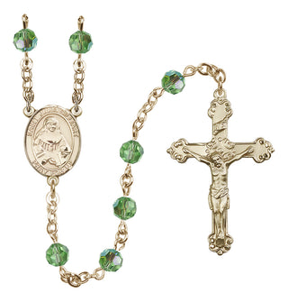 14 Karat Gold 6mm Austrian Crystal Saint Julia Billiart Rosary in Peridot