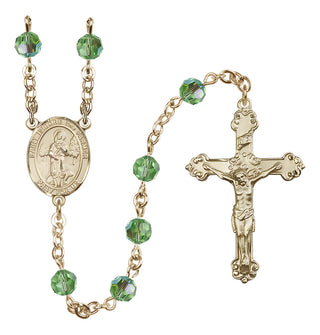 14 Karat Gold 6mm Austrian Crystal Saint Isidore the Farmer Rosary in Peridot