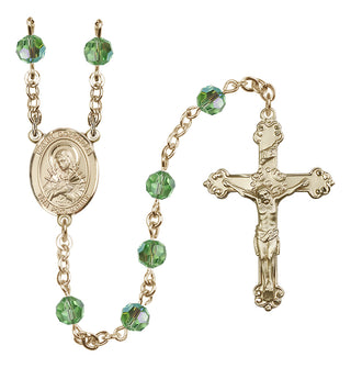 14 Karat Gold 6mm Austrian Crystal Mater Dolorosa Rosary in Peridot