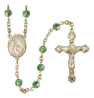 14 Karat Gold 6mm Austrian Crystal Saint Margaret of Cortona Rosary in Peridot