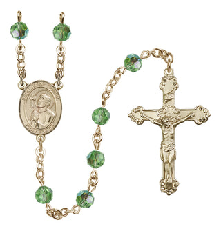 14 Karat Gold 6mm Austrian Crystal Saint Rene Goupil Rosary in Peridot