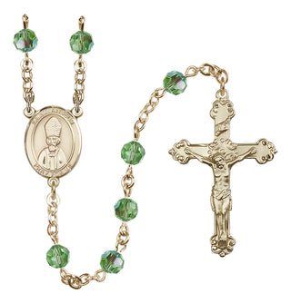 14 Karat Gold 6mm Austrian Crystal Saint Anselm of Canterbury Rosary in Peridot