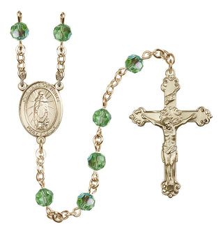 14 Karat Gold 6mm Austrian Crystal Our Lady of Tears Rosary in Peridot