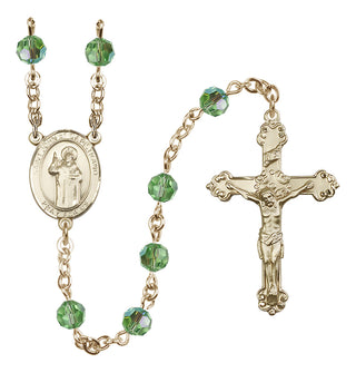 14 Karat Gold 6mm Austrian Crystal Saint John of Capistrano Rosary in Peridot