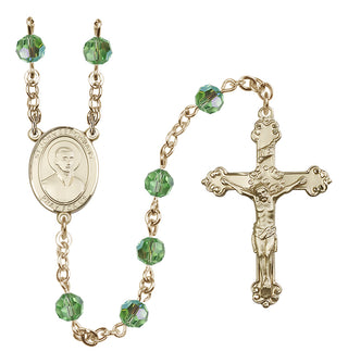 14 Karat Gold 6mm Austrian Crystal Saint John Berchmans Rosary in Peridot