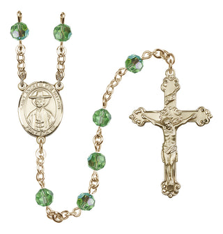 14 Karat Gold 6mm Austrian Crystal Saint Andrew Kim Taegon Rosary in Peridot