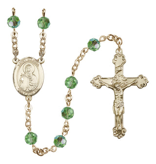 14 Karat Gold 6mm Austrian Crystal Saint Marina Rosary in Peridot