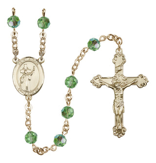 14 Karat Gold 6mm Austrian Crystal Saint Aidan of Lindesfarne Rosary in Peridot