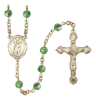 14 Karat Gold 6mm Austrian Crystal Saint Ivo of Kelmartin Rosary in Peridot