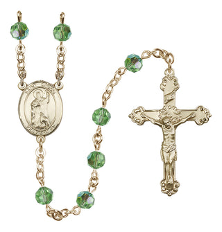 14 Karat Gold 6mm Austrian Crystal Saint Drogo Rosary in Peridot