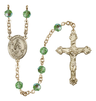 14 Karat Gold 6mm Austrian Crystal Our Lady of Assumption Rosary in Peridot