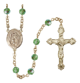 14 Karat Gold 6mm Austrian Crystal Saint Paul the Hermit Rosary in Peridot