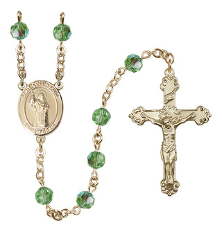 14 Karat Gold 6mm Austrian Crystal Saint Columbkille Rosary in Peridot