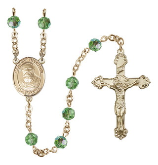 14 Karat Gold 6mm Austrian Crystal Saint Daniel Comboni Rosary in Peridot