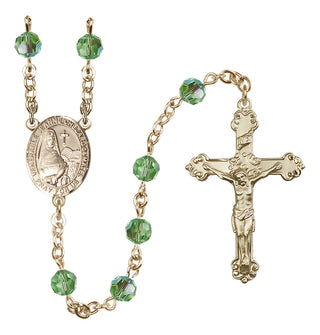 14 Karat Gold 6mm Austrian Crystal Saint Jeanne Chezard de Matel Rosary in Peridot