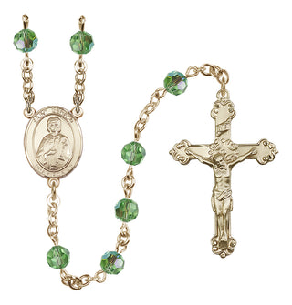 14 Karat Gold 6mm Austrian Crystal Saint Gerald Rosary in Peridot