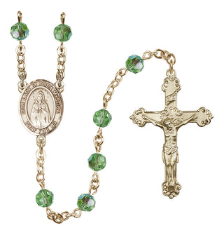 14 Karat Gold 6mm Austrian Crystal Our Lady of Rosa Mystica Rosary in Peridot