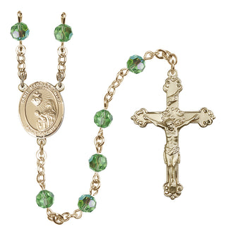 14 Karat Gold 6mm Austrian Crystal Saint Margaret Mary Alacoque Rosary in Peridot