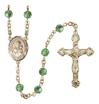 14 Karat Gold 6mm Austrian Crystal Our Lady of Czestochowa Rosary in Peridot