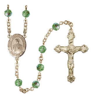 14 Karat Gold 6mm Austrian Crystal Saint Joseph Marello Rosary in Peridot