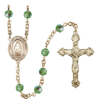 14 Karat Gold 6mm Austrian Crystal Our Lady of Good Help Rosary in Peridot