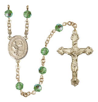 14 Karat Gold 6mm Austrian Crystal Saint Claude de la Colombiere Rosary in Peridot