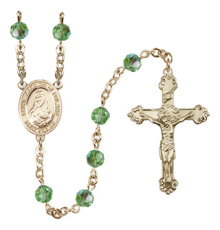 14 Karat Gold 6mm Austrian Crystal Saint Jadwiga of Poland Rosary in Peridot