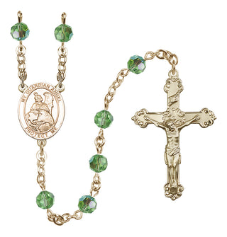 14 Karat Gold 6mm Austrian Crystal Guardian Angel Protector Rosary in Peridot