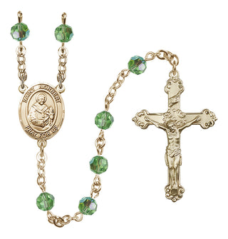 14 Karat Gold 6mm Austrian Crystal Saint Norbert of Xanten Rosary in Peridot