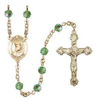14 Karat Gold 6mm Austrian Crystal Pope Pius V Rosary in Peridot