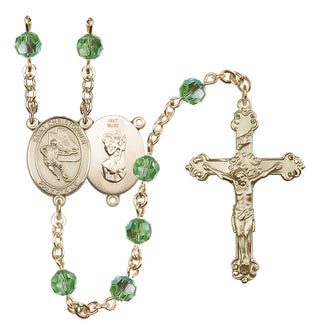 14 Karat Gold 6mm Austrian Crystal Saint Christopher/Hockey Rosary in Peridot