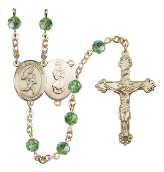 14 Karat Gold 6mm Austrian Crystal Saint Christopher/Track&Field-Men Rosary in Peridot
