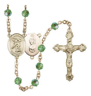 14 Karat Gold 6mm Austrian Crystal Saint Christopher/Swimming Rosary in Peridot