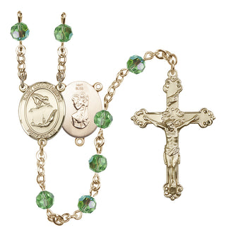 14 Karat Gold 6mm Austrian Crystal Saint Christopher/Gymnastics Rosary in Peridot