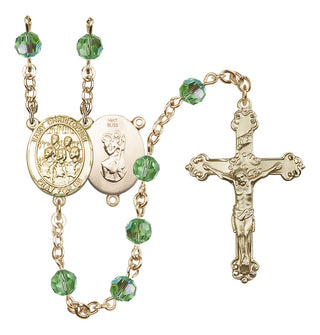 14 Karat Gold 6mm Austrian Crystal Saint Christopher / Choir Rosary in Peridot