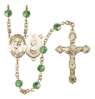 14 Karat Gold 6mm Austrian Crystal Saint Christopher/Basketball-Women Rosary in Peridot