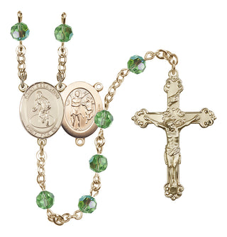 14 Karat Gold 6mm Austrian Crystal Saint Sebastian/Wrestling Rosary in Peridot