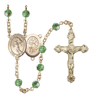 14 Karat Gold 6mm Austrian Crystal Saint Sebastian /Track&Field-Women Rosary in Peridot