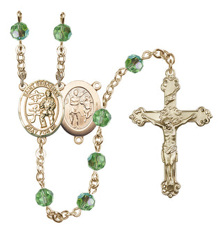 14 Karat Gold 6mm Austrian Crystal Saint Sebastian/Karate Rosary in Peridot