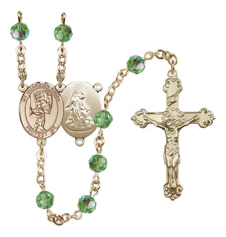 14 Karat Gold 6mm Austrian Crystal Guardian Angel/Baseball Rosary in Peridot
