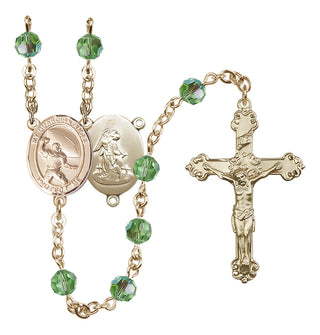 14 Karat Gold 6mm Austrian Crystal Guardian Angel/Football Rosary in Peridot
