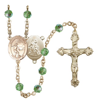 14 Karat Gold 6mm Austrian Crystal Guardian Angel/Soccer Rosary in Peridot