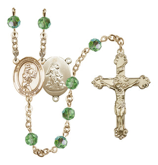14 Karat Gold 6mm Austrian Crystal Guardian Angel/Softball Rosary in Peridot