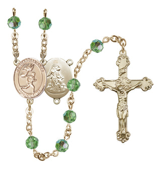 14 Karat Gold 6mm Austrian Crystal Guardian Angel/Track&Field-Men Rosary in Peridot