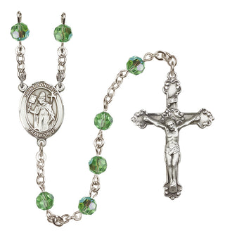 Sterling Silver 6mm Austrian Crystal Saint Boniface Rosary in Peridot