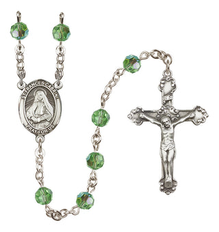 Sterling Silver 6mm Austrian Crystal Saint Frances Cabrini Rosary in Peridot