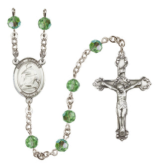 Sterling Silver 6mm Austrian Crystal Saint Charles Borromeo Rosary in Peridot
