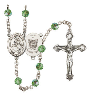 Sterling Silver 6mm Austrian Crystal Saint Joan of Arc /Coast Guard Rosary in Peridot